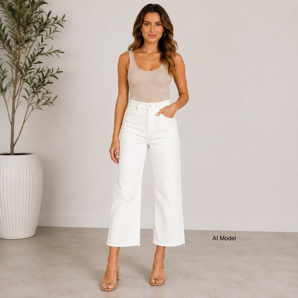 Paige Billy Crop High Rise Straight Leg Jeans size 29 White Coastal Euro Summer